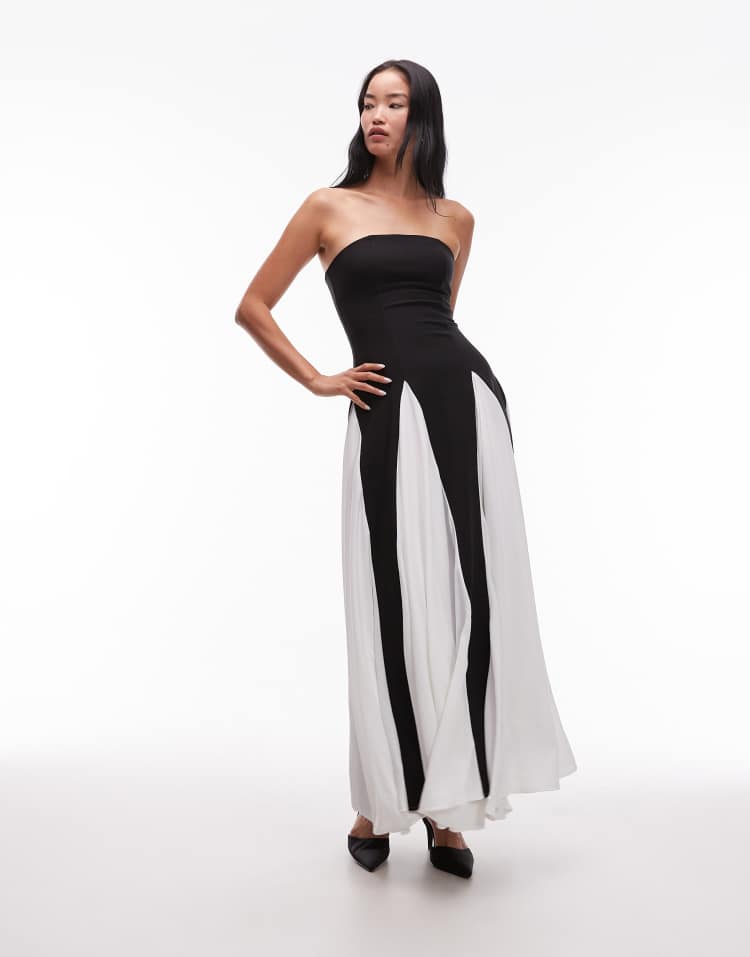 Vestido Maxi Bandeau Preto e Branco